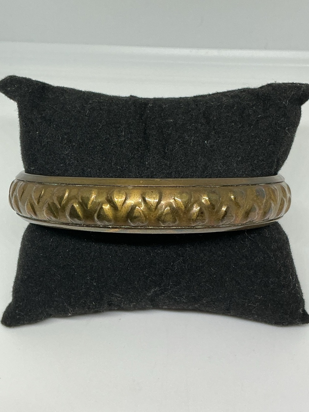 Vintage Gold Tone Brass Bangle Bracelet Raised Heart Wave Design